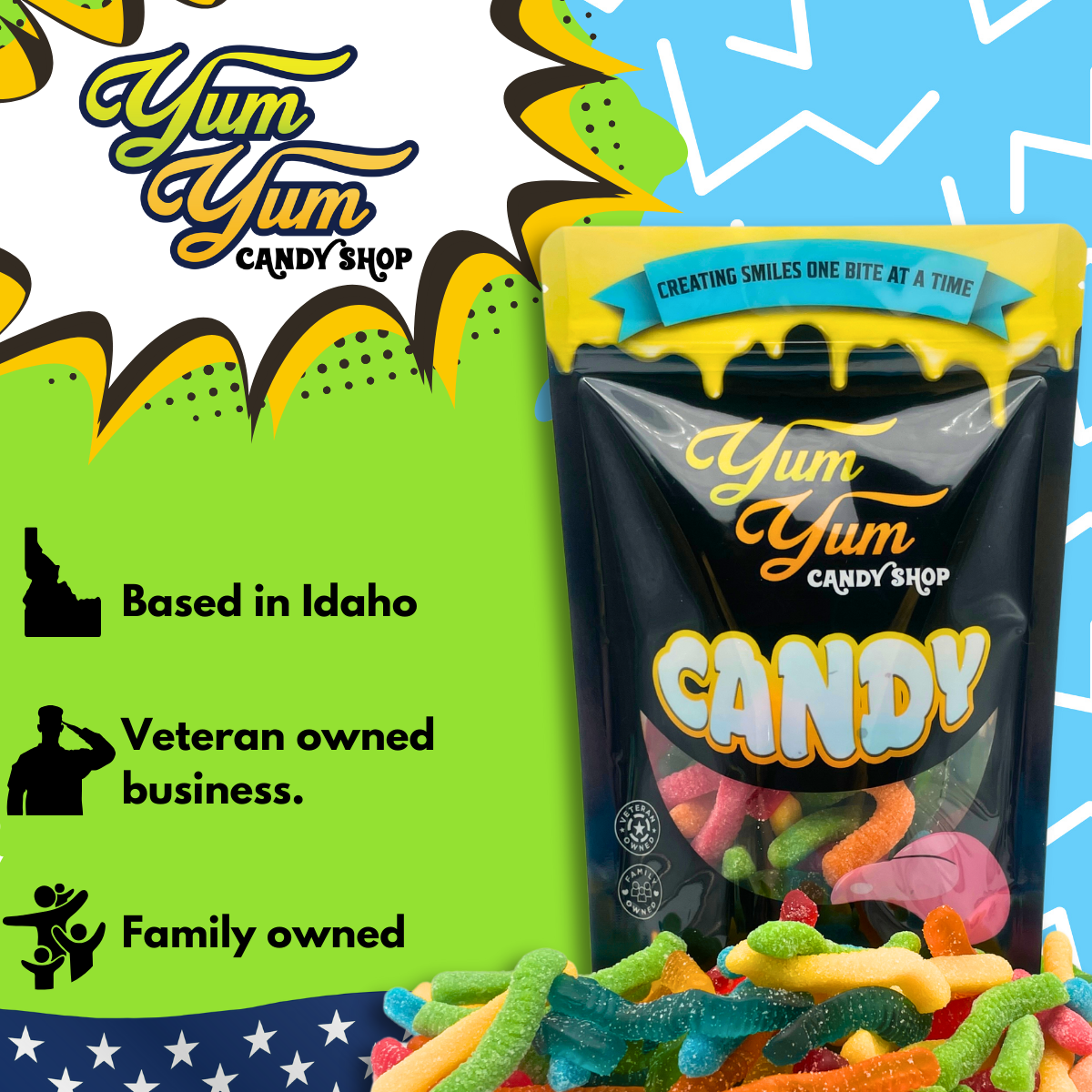 Ultimate Gummy Worm Mix Sweet & Sour Neon Worms 5 Flavors Green Apple, Strawberry, Blue Raspberry, Pineapple, and Orange Sweet Snack