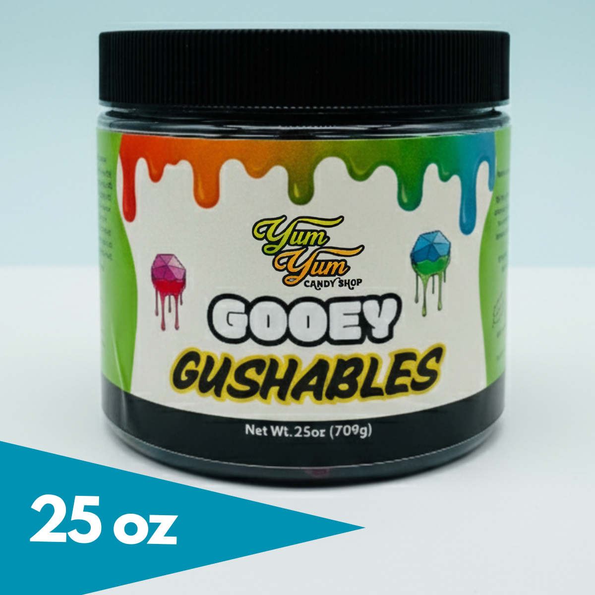 Gooey Gushables - Juicy Fruit Snacks in Sour Blue Raspberry Goo 25oz Jar Sweet Fruity Center Tangy Flavor Perfect for Sharing