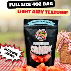4oz bag of freeze dried chamoy peach hearts with picnic basket and fresh limes