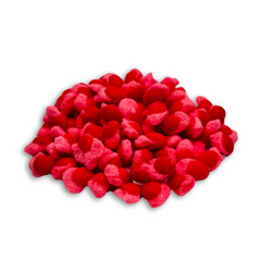 Close-up of red cinnamon flavored freeze dried candy pieces with crunchy hot texture