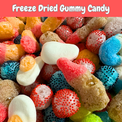 Close-up of colorful freeze dried gummies candy assortment
