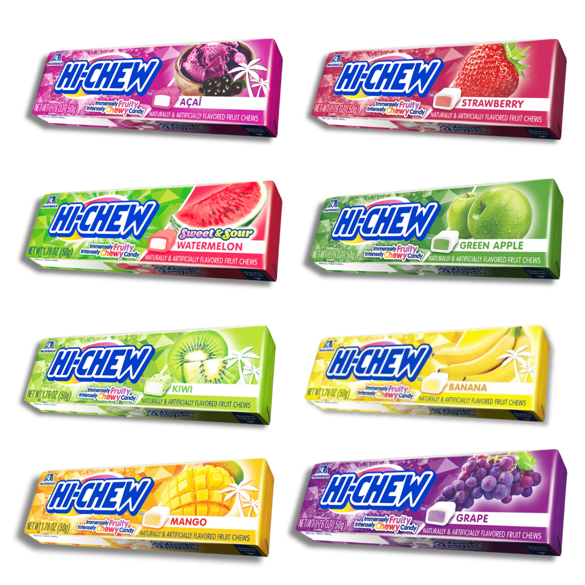 Hi-Chew assorted fruit candy sticks strawberry mango grape green apple banana acai berry watermelon gluten free