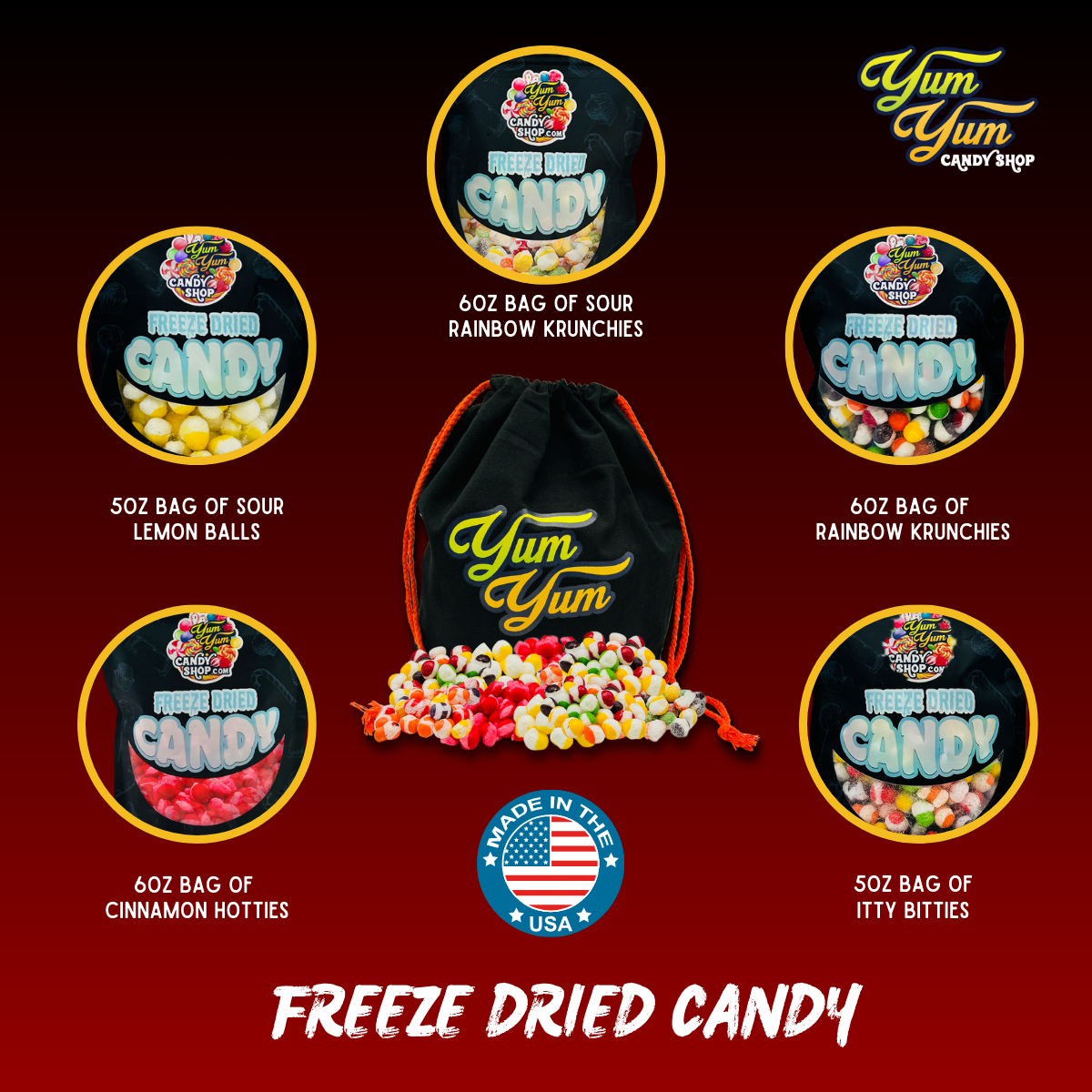 Freeze Dried Candy Gift Set Variety Pack 5 Bags Over 1.5 lbs of Candy and Gift Bag Birthday Kit