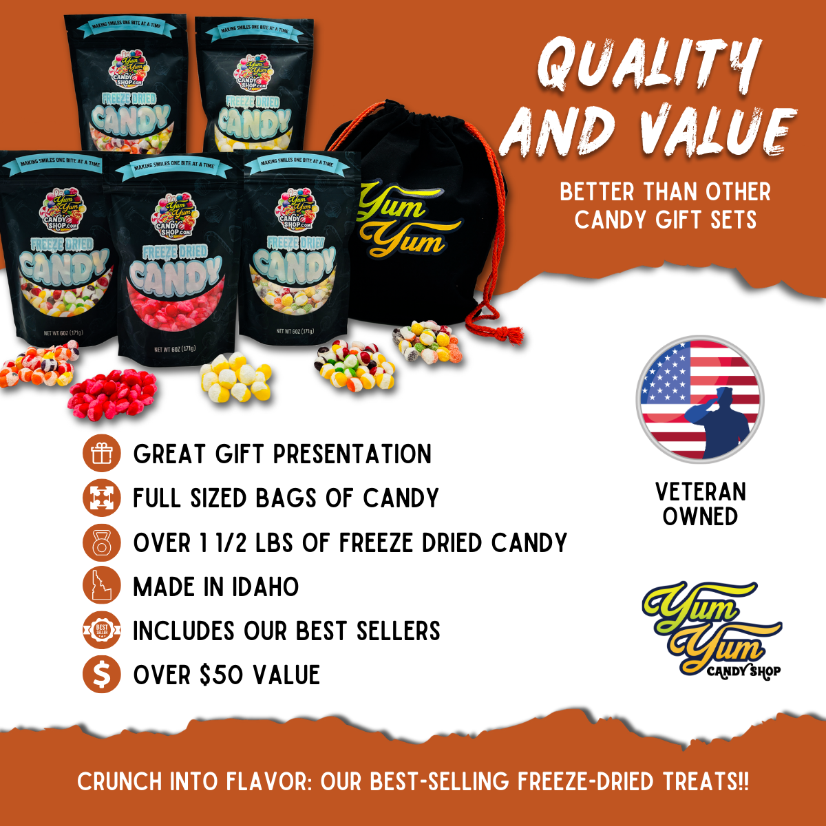 Freeze Dried Candy Gift Set Variety Pack 5 Bags Over 1.5 lbs of Candy and Gift Bag Birthday Kit