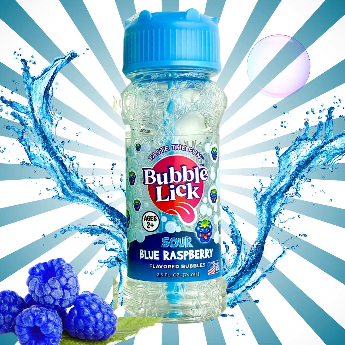 BubbleLick Edible Bubbles Green Apple Blue Raspberry Flavored – 2.5 oz Bottle