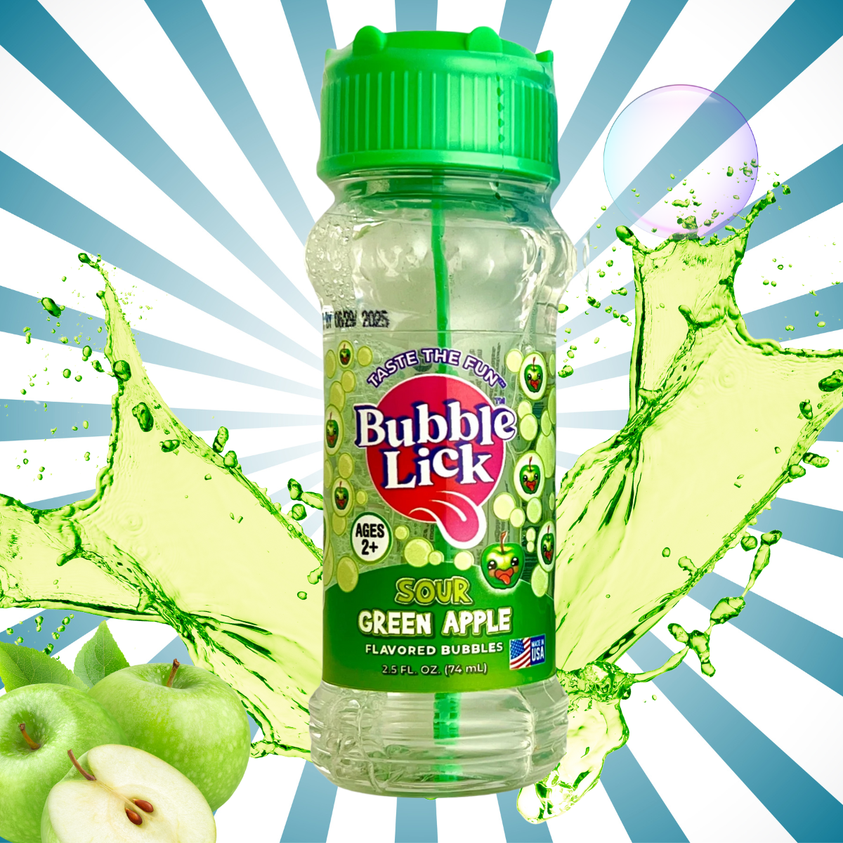 BubbleLick Edible Bubbles Green Apple Blue Raspberry Flavored – 2.5 oz Bottle