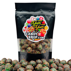 Front view of Yum Yum Candy Shop Chamoy Green Apple Sours in resealable 8oz bag.