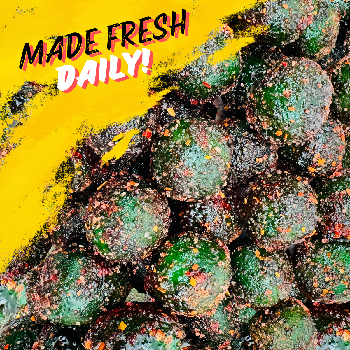 Close-up of Chamoy Green Apple Sours showing tangy chamoy coating and candy texture.