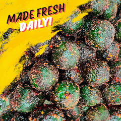 Close-up of Chamoy Green Apple Sours showing tangy chamoy coating and candy texture.