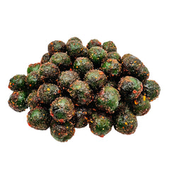 Loose Chamoy Green Apple Sours candies showcasing bright green centers and chamoy coating.