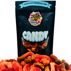 Main product bag of Chamoy Gummy Mix with assorted gummies coated in chamoy seasoning.