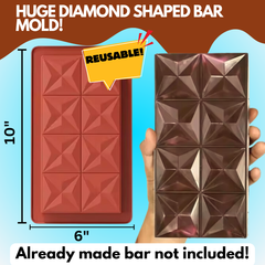 Huge diamond-shaped bar mold for making Dubai chocolate bars with reusable 10x6 inch size