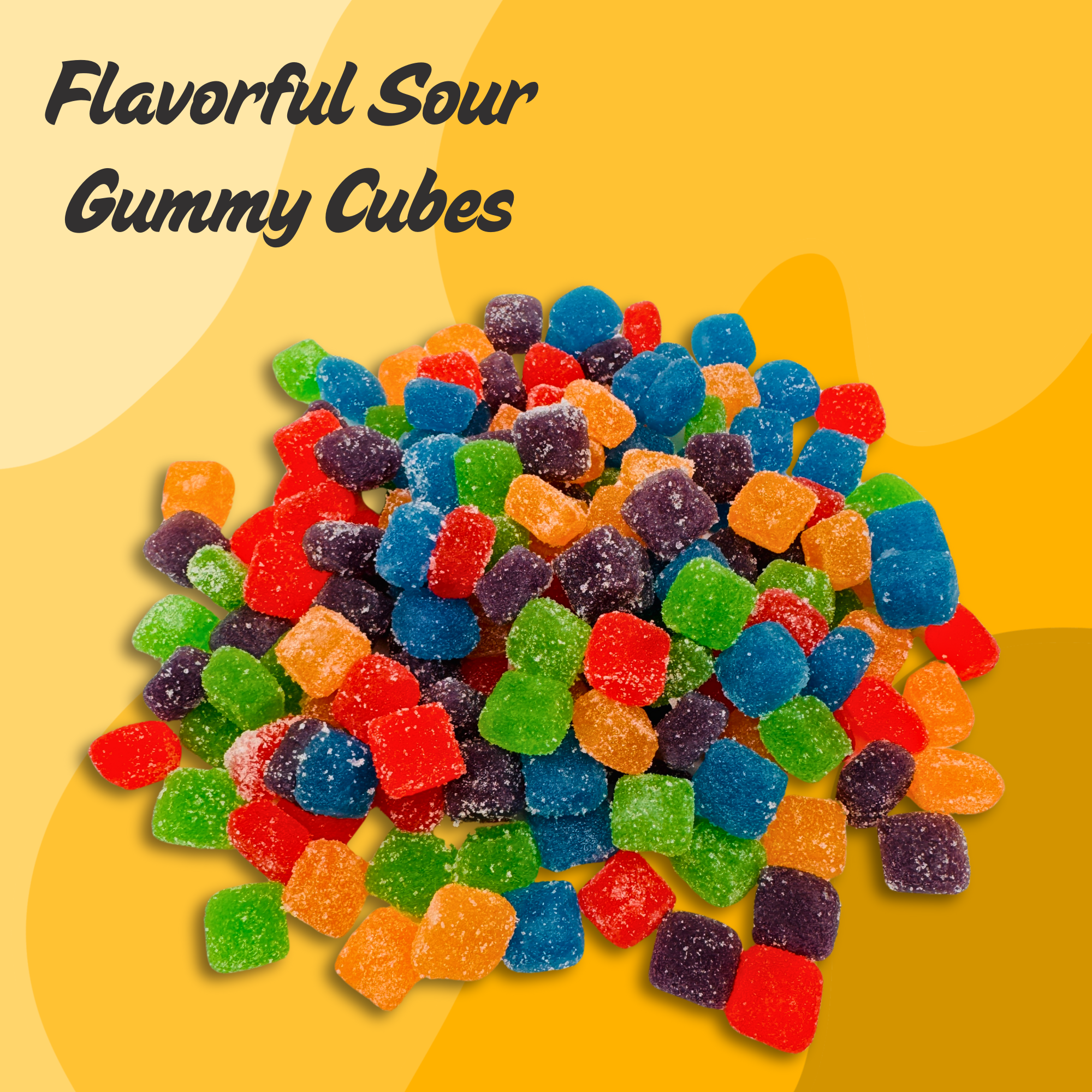 Yum Yum Candy Shop flavorful sour gummy cubes in bright colors and shapes