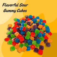 Yum Yum Candy Shop flavorful sour gummy cubes in bright colors and shapes