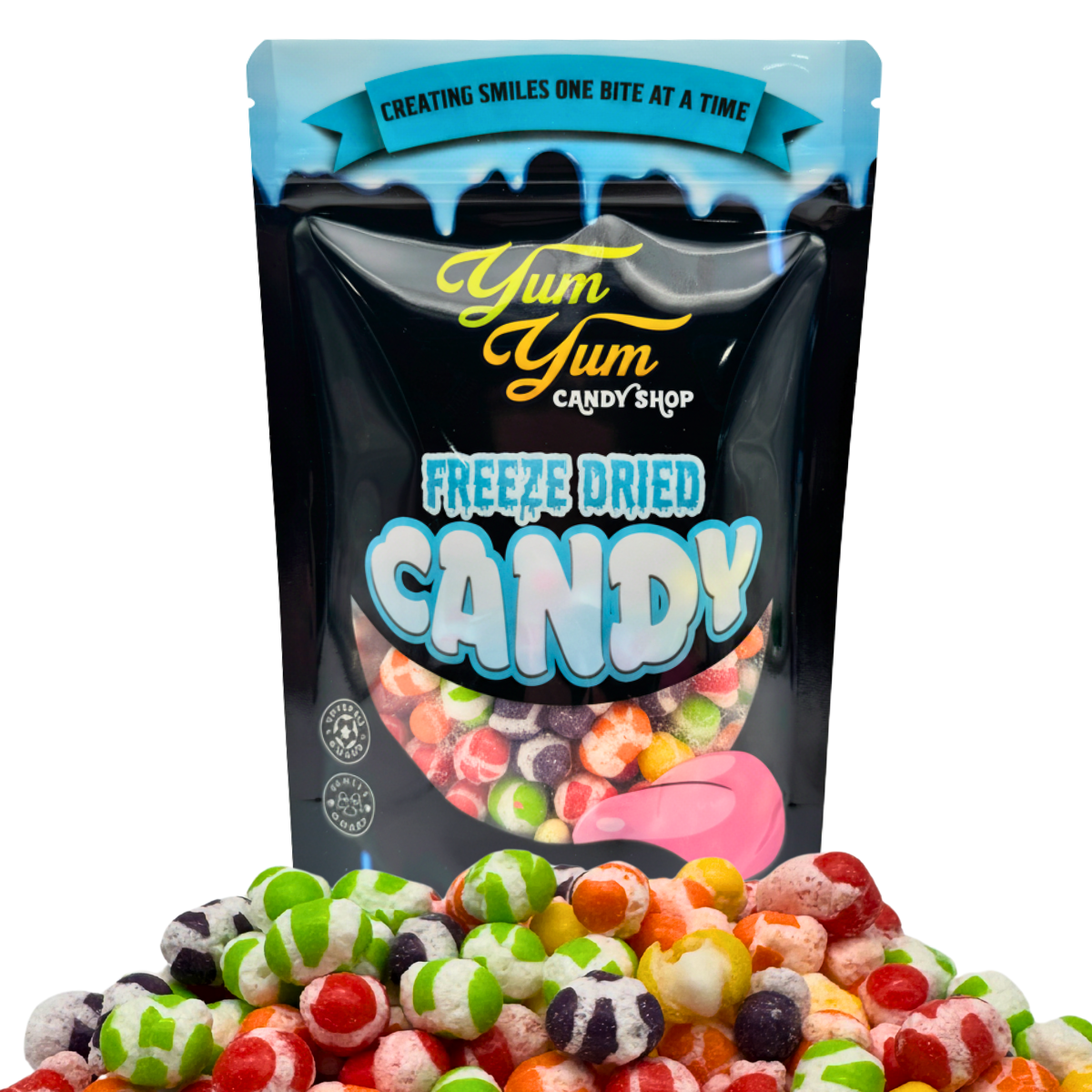 bag of yum yum candy shop's freeze dried itty bitties
