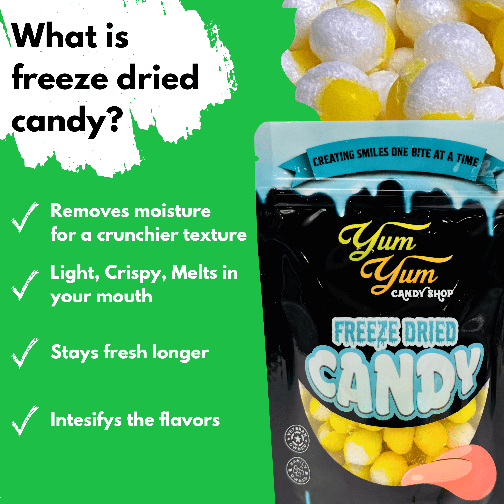 Yum！ Freeze-Dried Lemon Balls – Zesty Crunchy Snack – Yumyumcandyshop