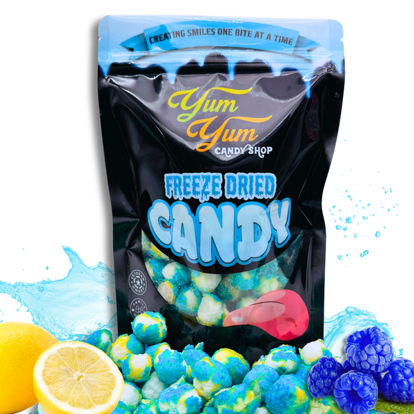 Freeze-Dried Sour Blue Raspberry Lemon Balls – 6oz Crunchy Candy