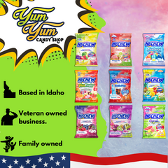 Hi-Chew variety pack display with Idaho veteran-owned business banner.