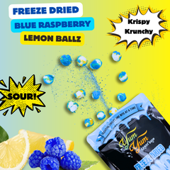 Freeze-dried Blue Raspberry Lemon Ballz exploding with sour flavor and freeze-dried crunch