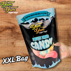 Yum Yum Candy Shop XXL bag of marshmallow chicks shown on a wooden table