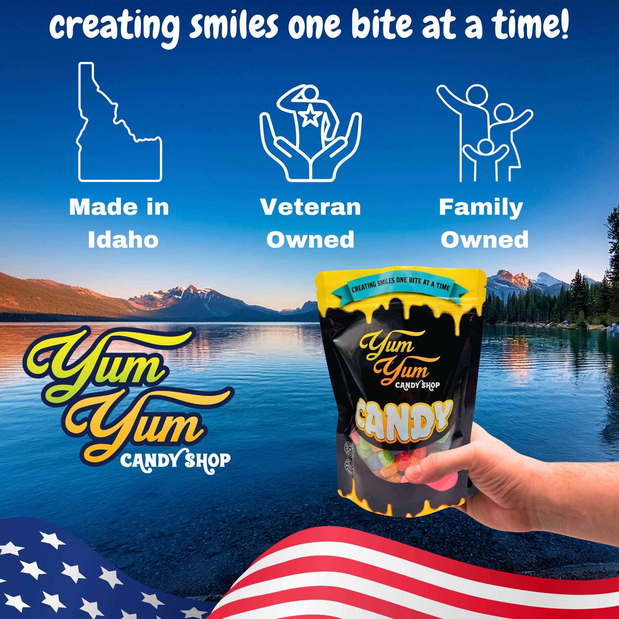 Yum Yum Candy Shop – Veteran owned, family owned, based in Idaho – premium sour candy cubes
