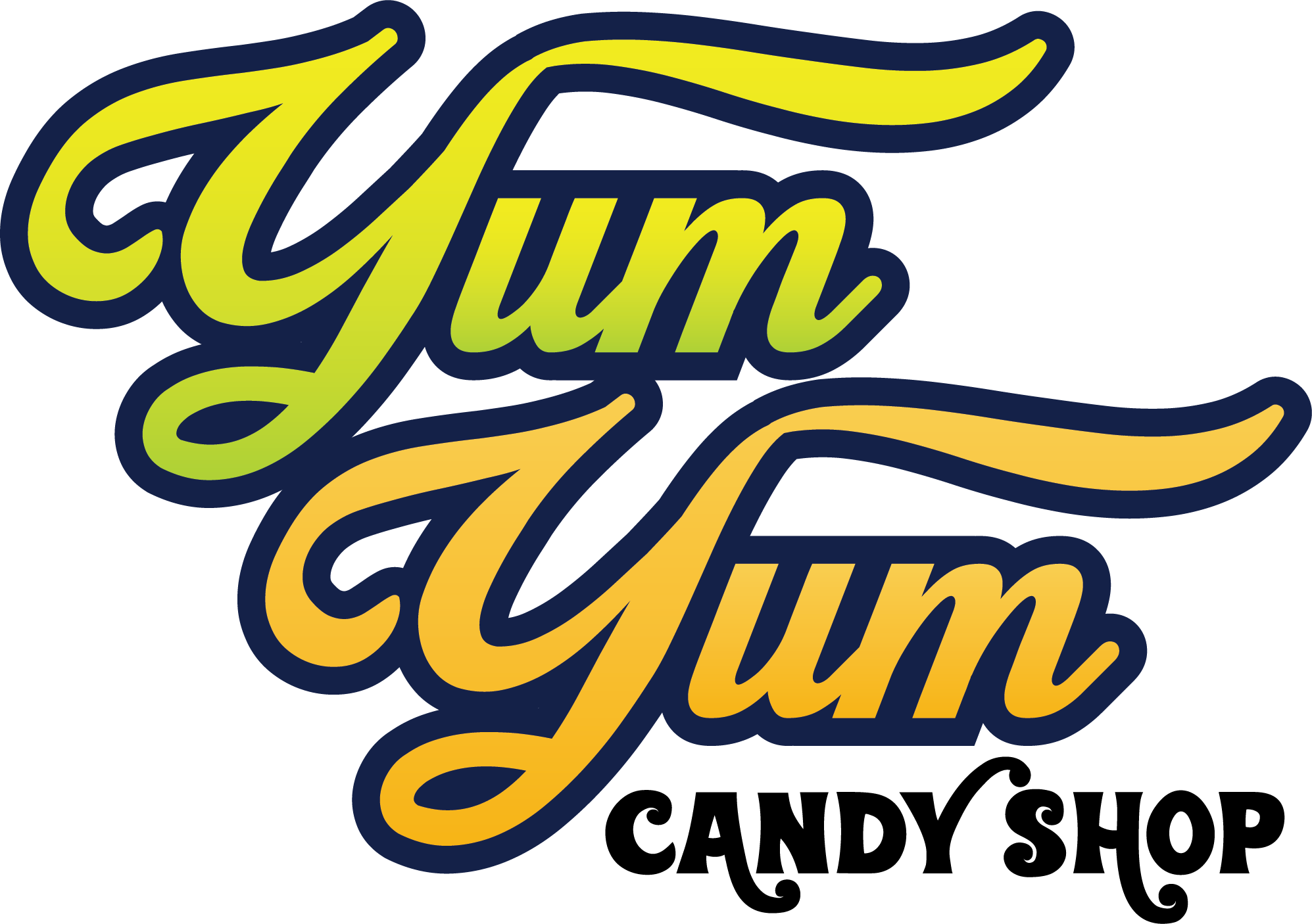A stylized text logo that reads 'YUM YUM' in bold yellow and green gradient colors.